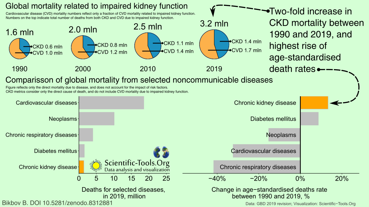 Global CKD mortality change between 1990 and 2019 and comparison with other noncommunicable diseases