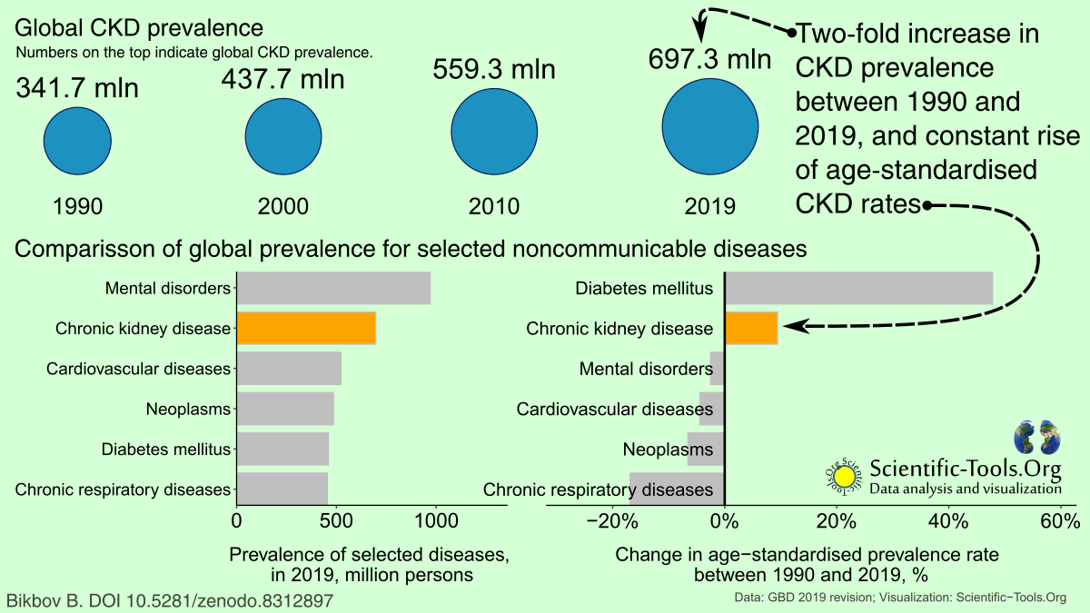 Global CKD prevalence change between 1990 and 2019 and comparison with other noncommunicable diseases